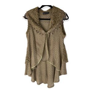 Vandana Boho Fringe Crochet Embellished Tan Vest Size XL